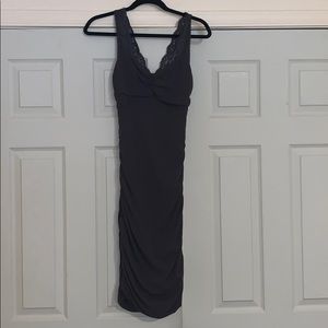 Ruched gray lace dress